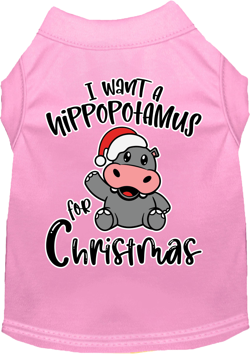 Hippo for Christmas Screen Print Dog Shirt Light Pink Size XS